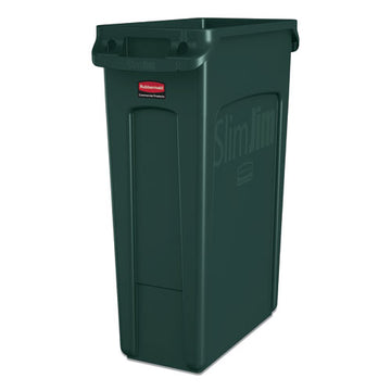 Rubbermaid® Commercial Slim Jim Receptacle With Venting Channels, Rectangular, Plastic, 23 Gal, Dark Green freeshipping - TVN Wholesale